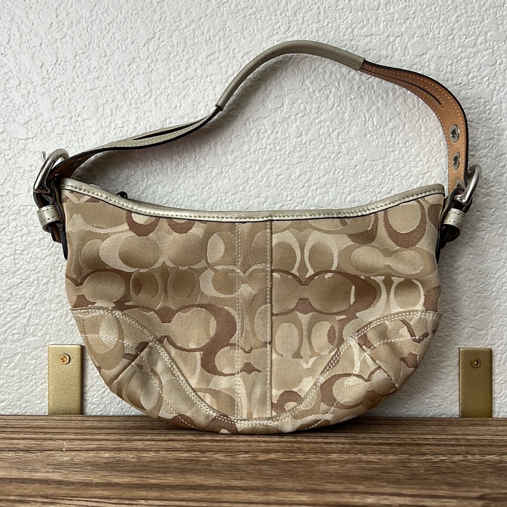 Coach 2006 gold and tan optic logo jacquard hobo purse
